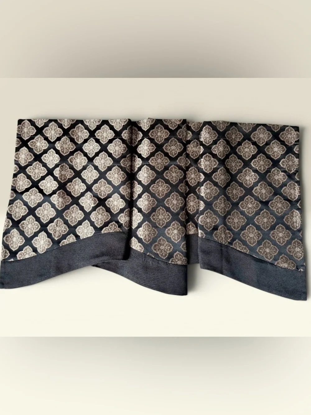 Classic Home Tag on Black and Gold Jacquard Fabric Valance